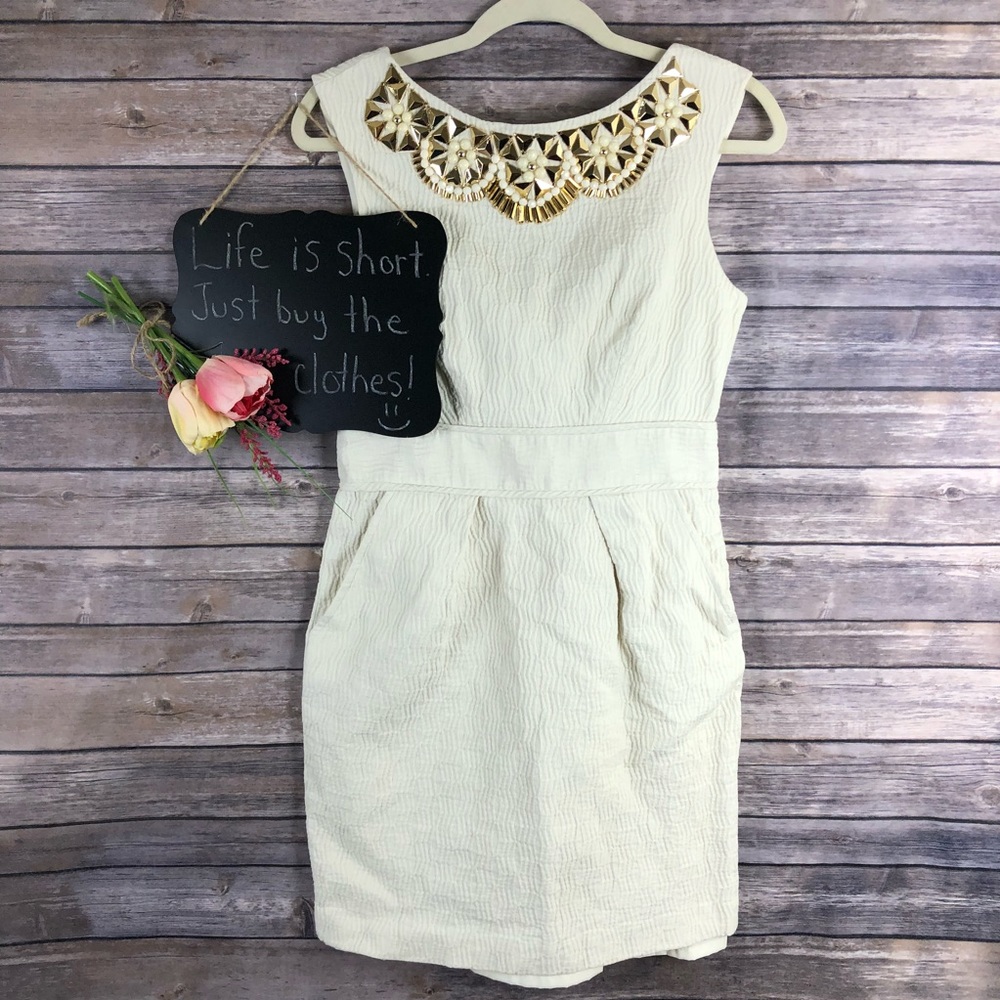 Milly New York ivory gold beaded sleeveless dress - Picture 1 of 8